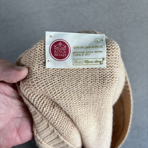Vintage Sears Kings Road Sweater Vest Cable‎ Knit Tan Size Large Acrylic - Picture 11 of 11